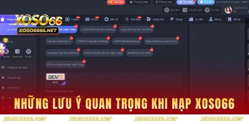 Những lưu ý quan trọng khi nạp XOSO66